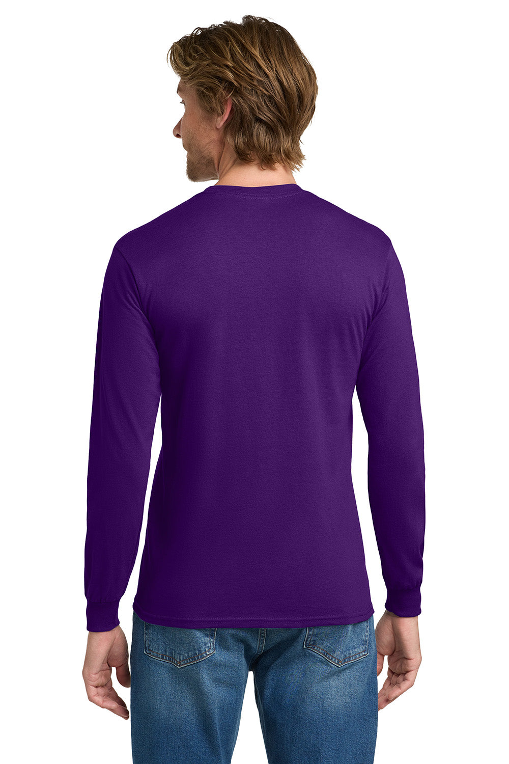 Gildan 5400/G540 Mens Long Sleeve Crewneck T-Shirt Purple Model Back