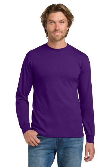 Gildan 5400/G540 Mens Long Sleeve Crewneck T-Shirt Purple Model Front