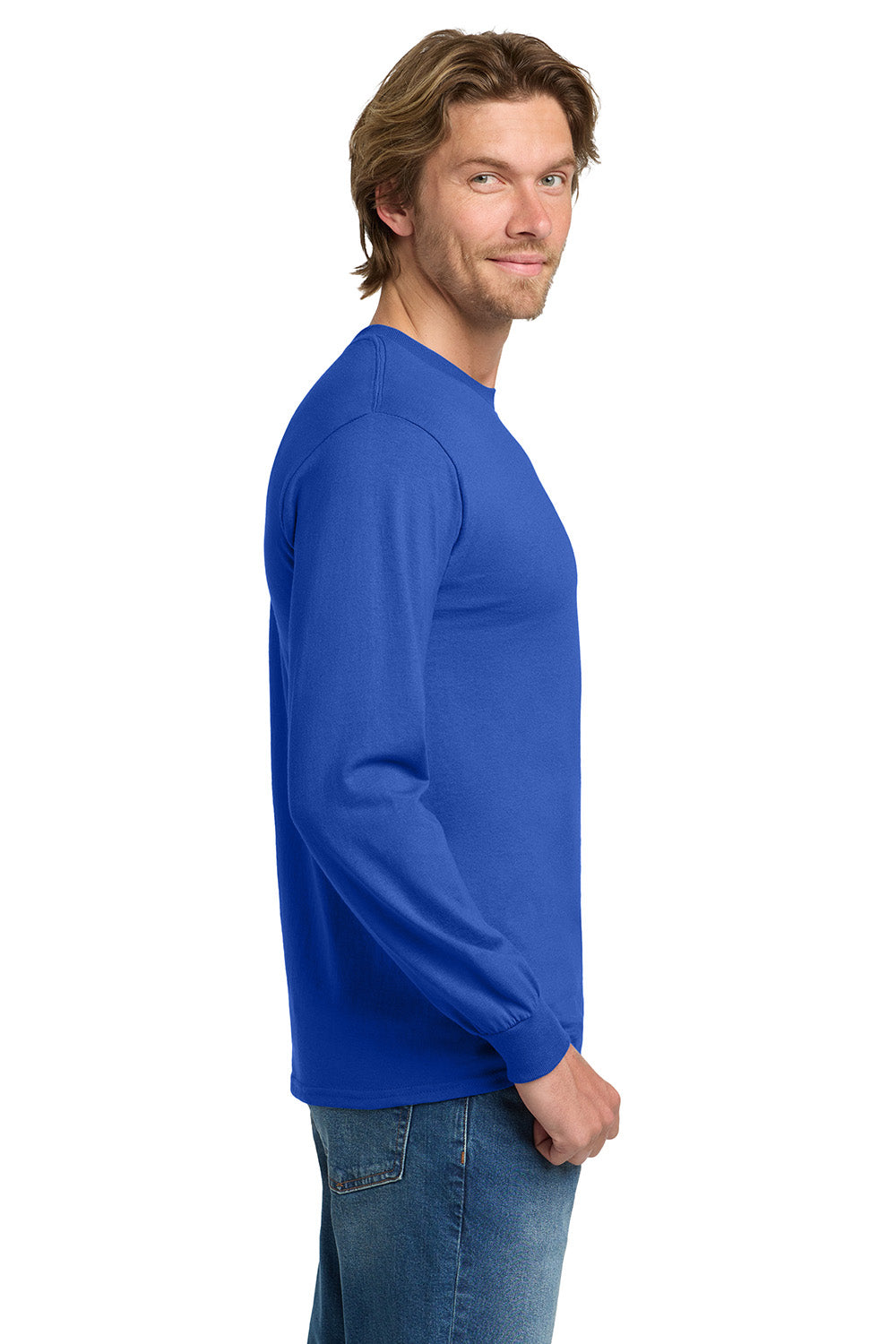 Gildan 5400/G540 Mens Long Sleeve Crewneck T-Shirt Royal Blue Model Side