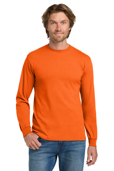 Gildan 5400/G540 Mens Long Sleeve Crewneck T-Shirt Safety Orange Model Front