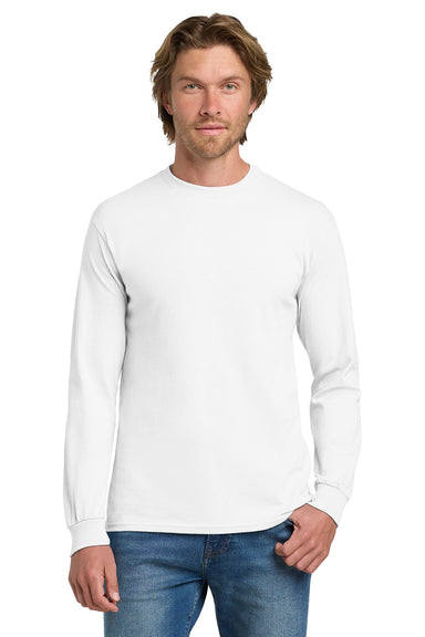 Gildan 5400/G540 Mens Long Sleeve Crewneck T-Shirt White Model Front