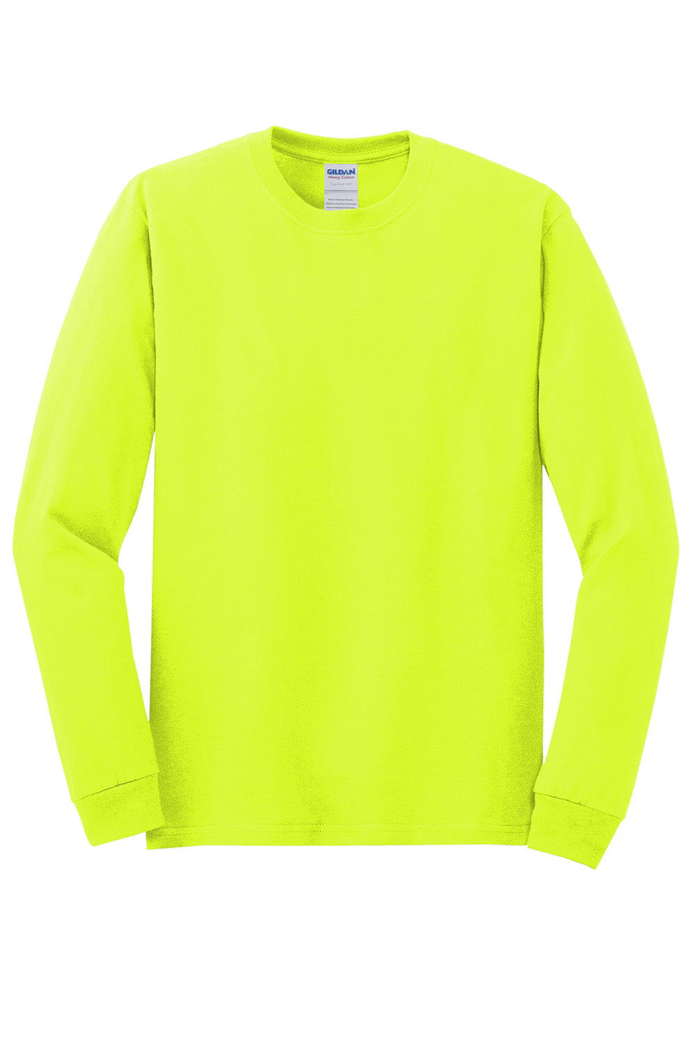 Gildan 5400/G540 Mens Long Sleeve Crewneck T-Shirt Safety Green Flat Front