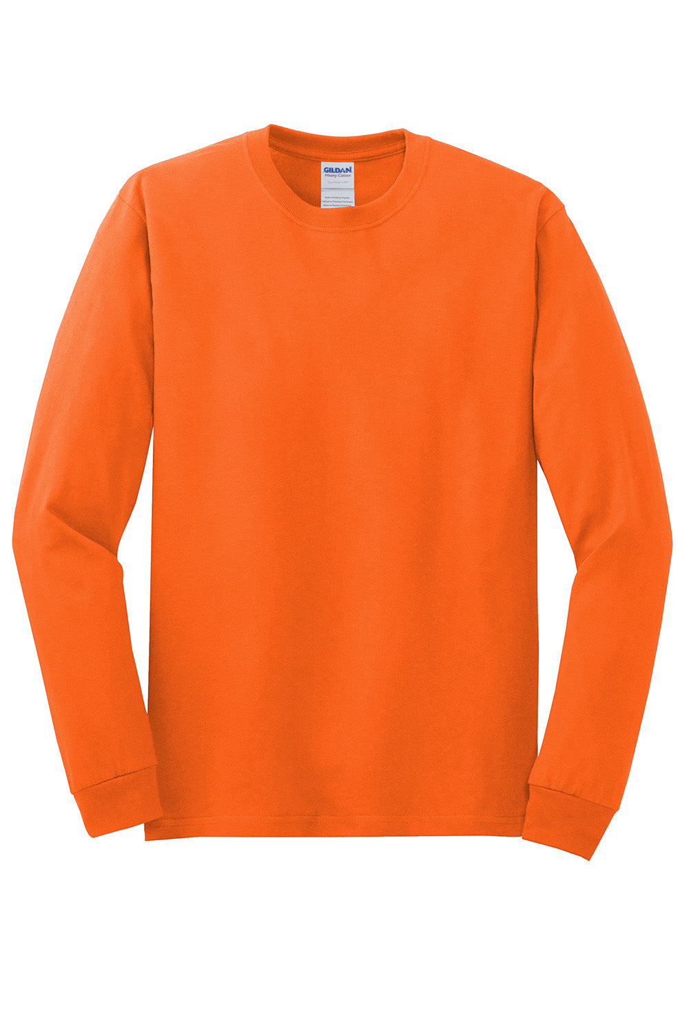 Gildan 5400/G540 Mens Long Sleeve Crewneck T-Shirt Safety Orange Flat Front