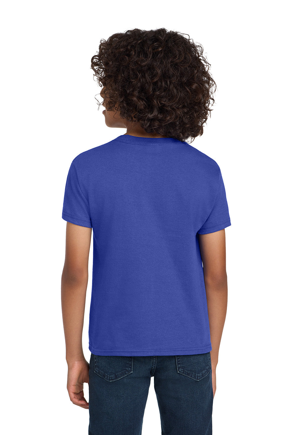 Hanes 5450/54500 Youth ComfortSoft Short Sleeve Crewneck T-Shirt Deep Royal Blue Model Back