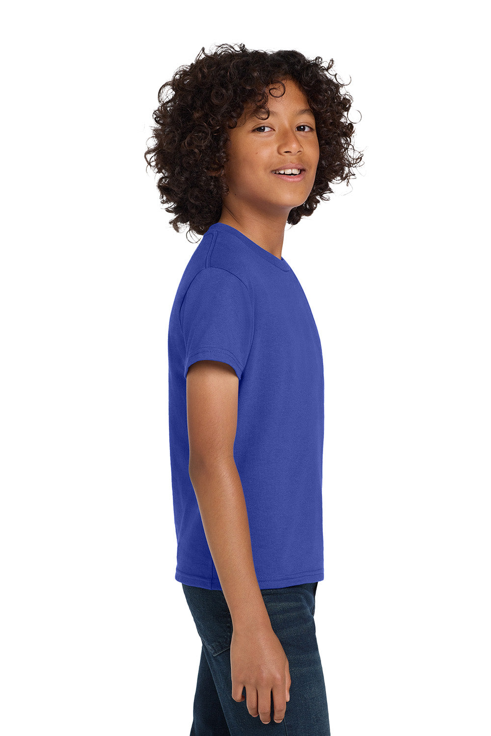 Hanes 5450/54500 Youth ComfortSoft Short Sleeve Crewneck T-Shirt Deep Royal Blue Model Side