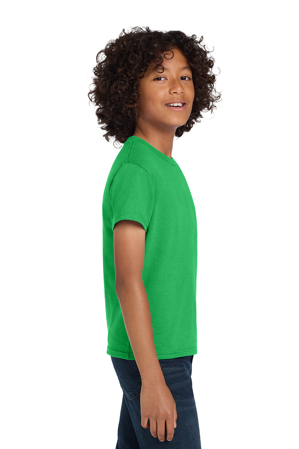 Hanes 5450/54500 Youth ComfortSoft Short Sleeve Crewneck T-Shirt Kelly Green Model Side