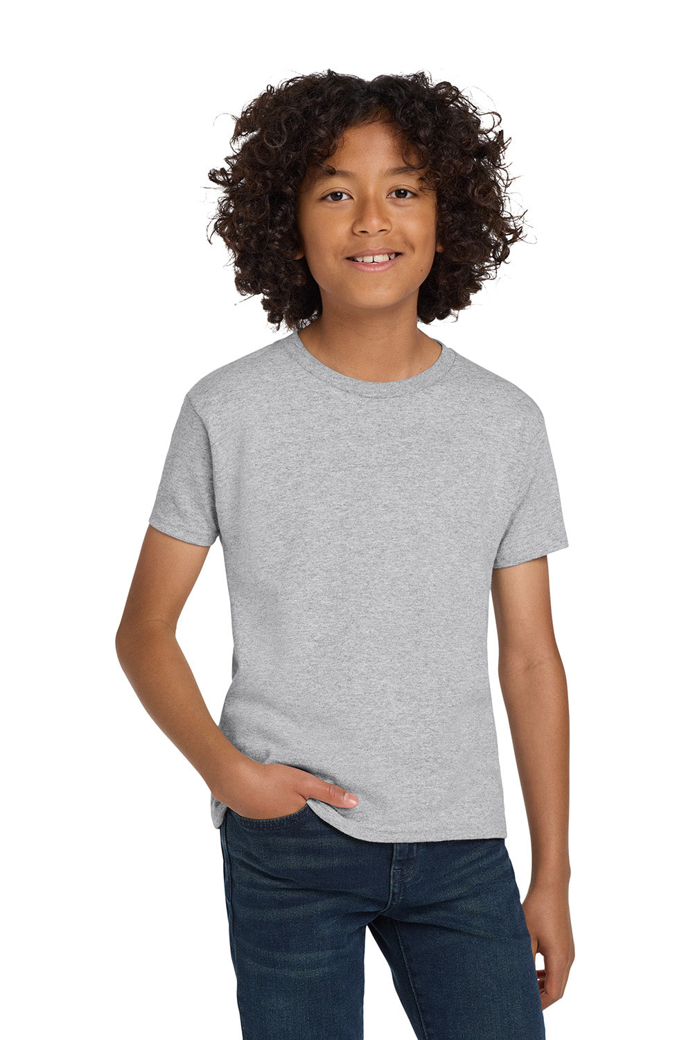 Hanes 5450/54500 Youth ComfortSoft Short Sleeve Crewneck T-Shirt Light Steel Grey Model Front