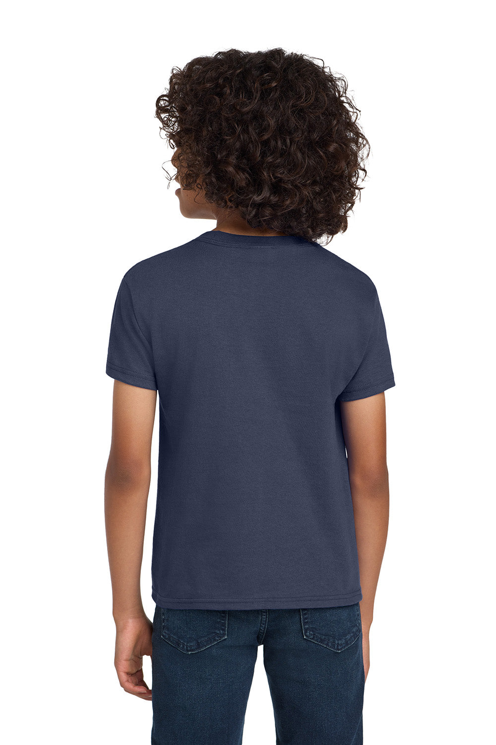 Hanes 5450/54500 Youth ComfortSoft Short Sleeve Crewneck T-Shirt Navy Blue Model Back