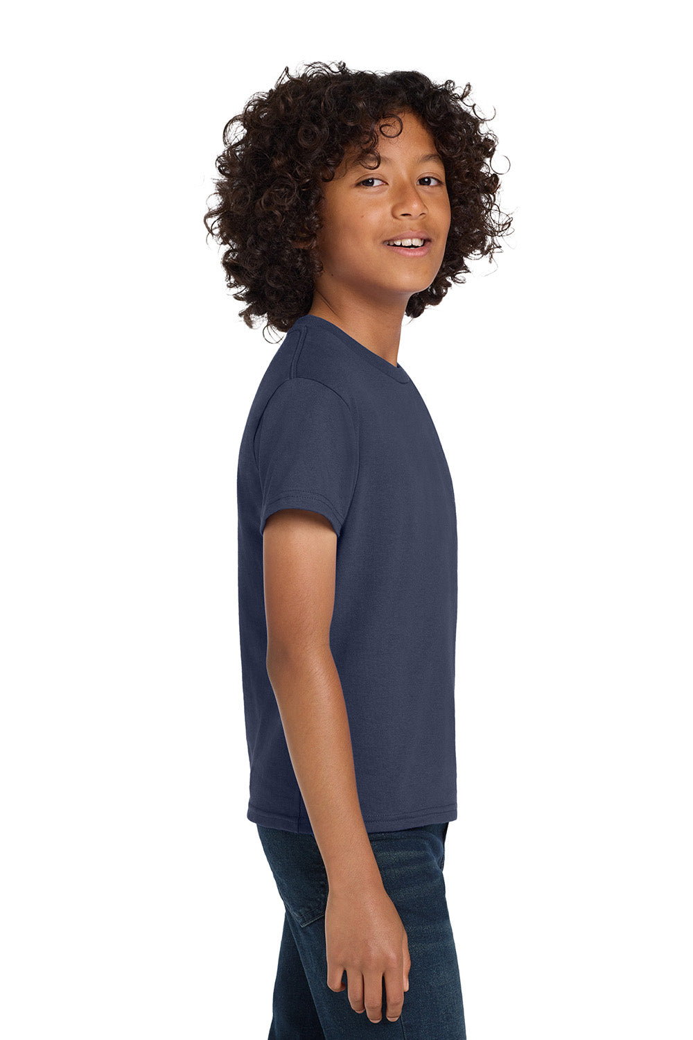 Hanes 5450/54500 Youth ComfortSoft Short Sleeve Crewneck T-Shirt Navy Blue Model Side