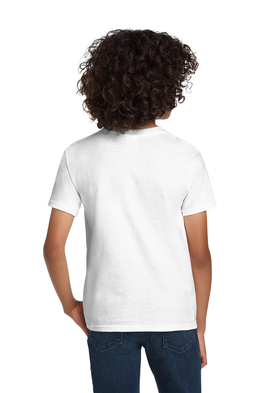 Hanes 5450/54500 Youth ComfortSoft Short Sleeve Crewneck T-Shirt White Model Back