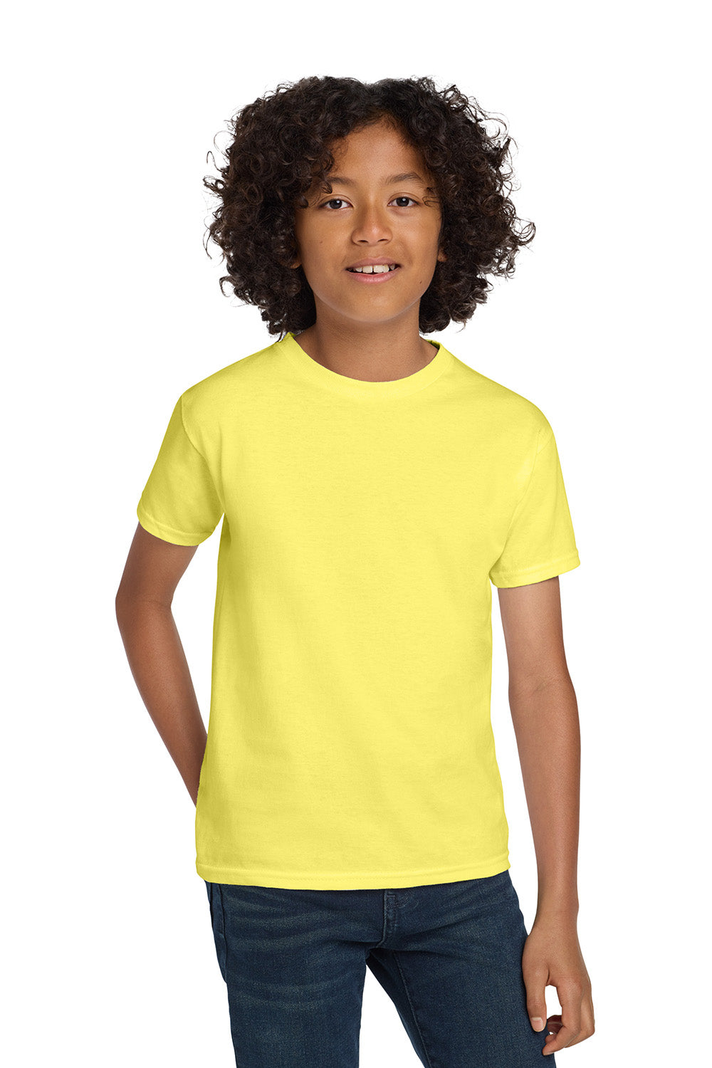 Hanes 5450/54500 Youth ComfortSoft Short Sleeve Crewneck T-Shirt Yellow Model Front