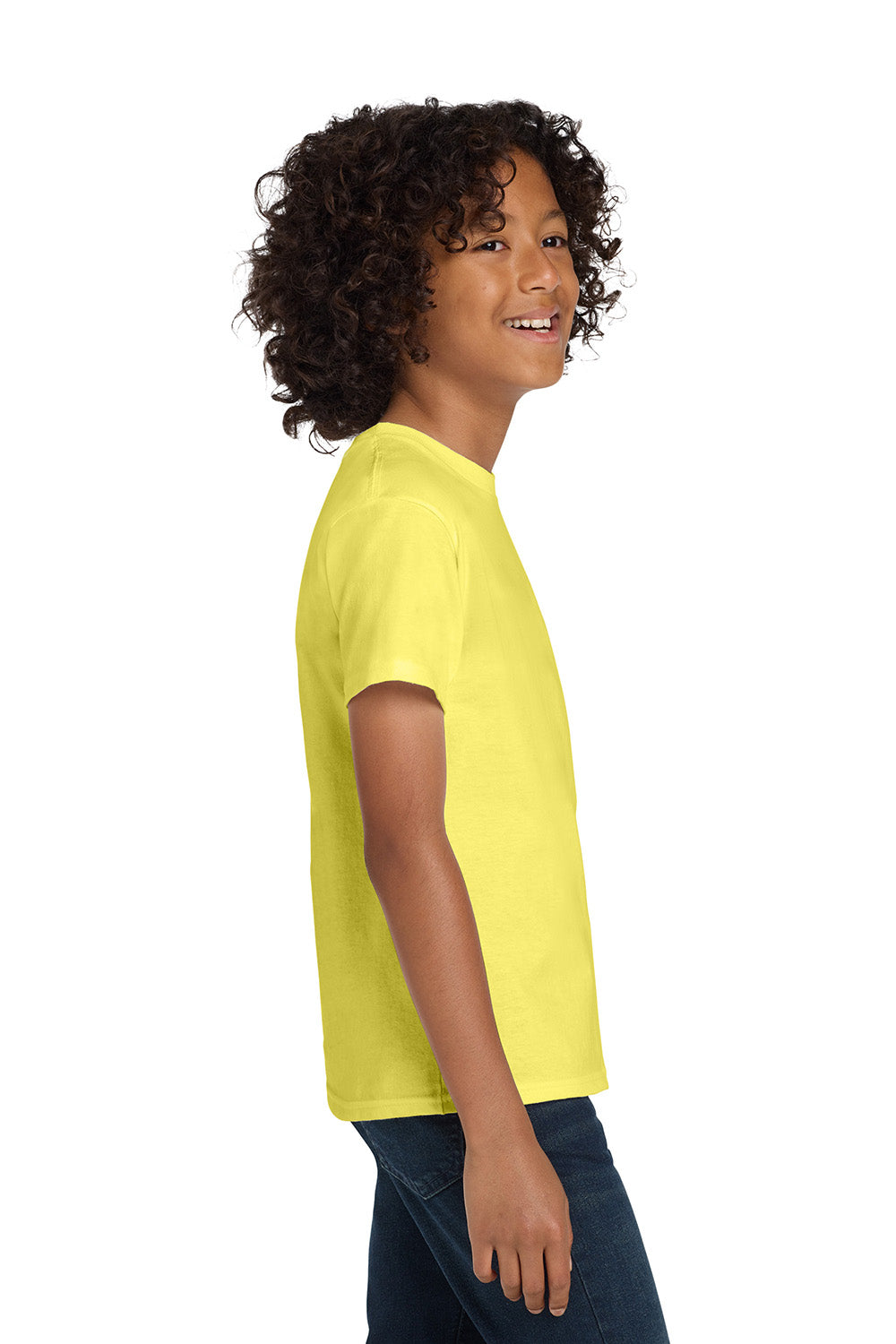 Hanes 5450/54500 Youth ComfortSoft Short Sleeve Crewneck T-Shirt Yellow Model Side