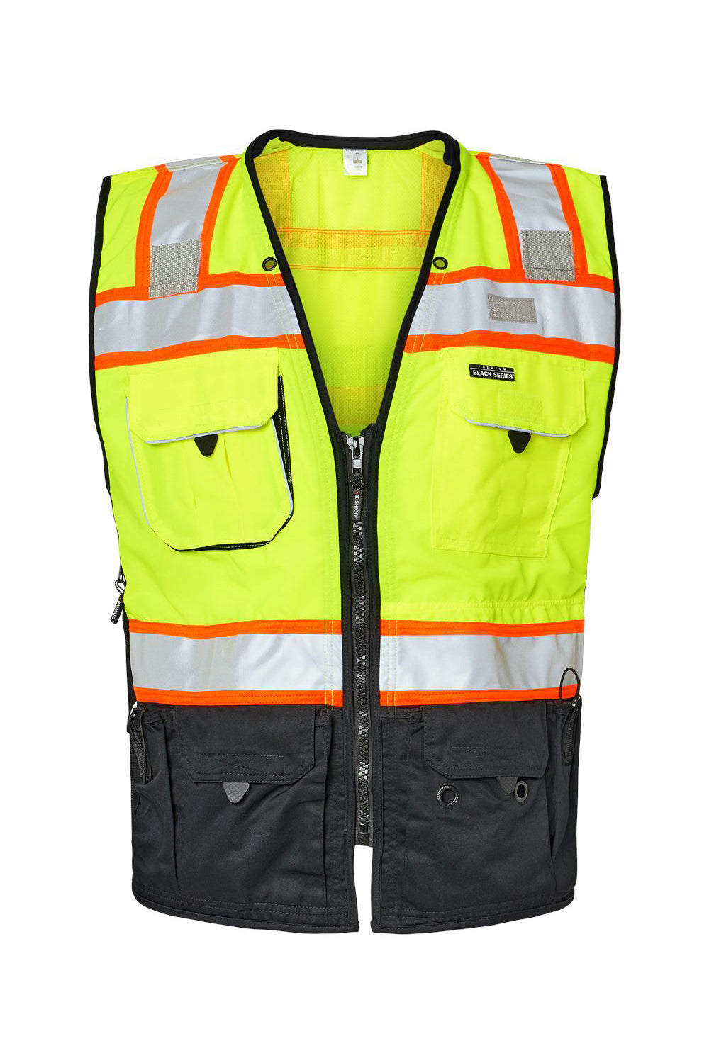 Kishigo S5002-5003 Mens Premium Black Series Surveyors Vest Lime Green Flat Front