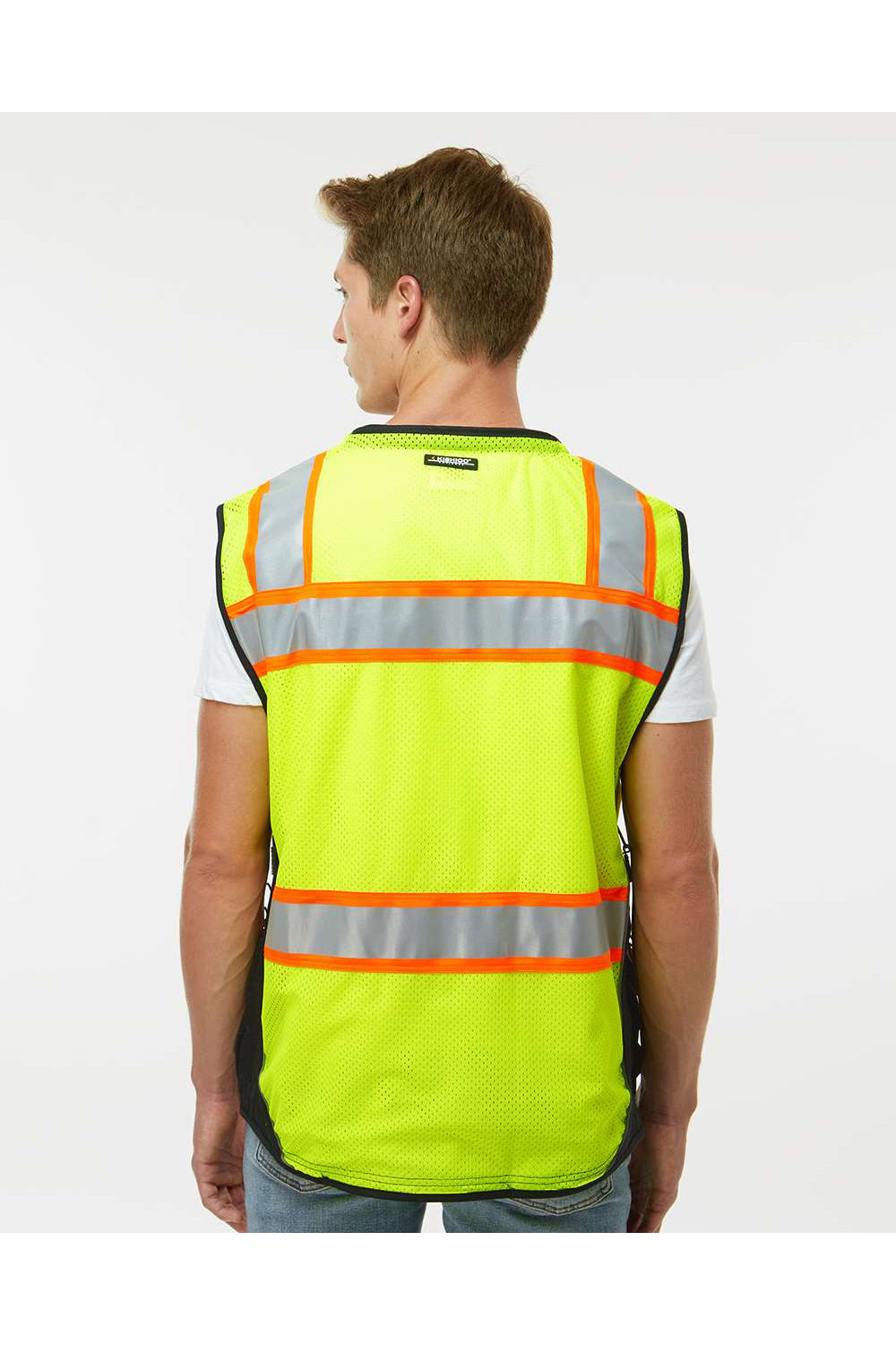 Kishigo S5002-5003 Mens Premium Black Series Surveyors Vest Lime Green Model Back