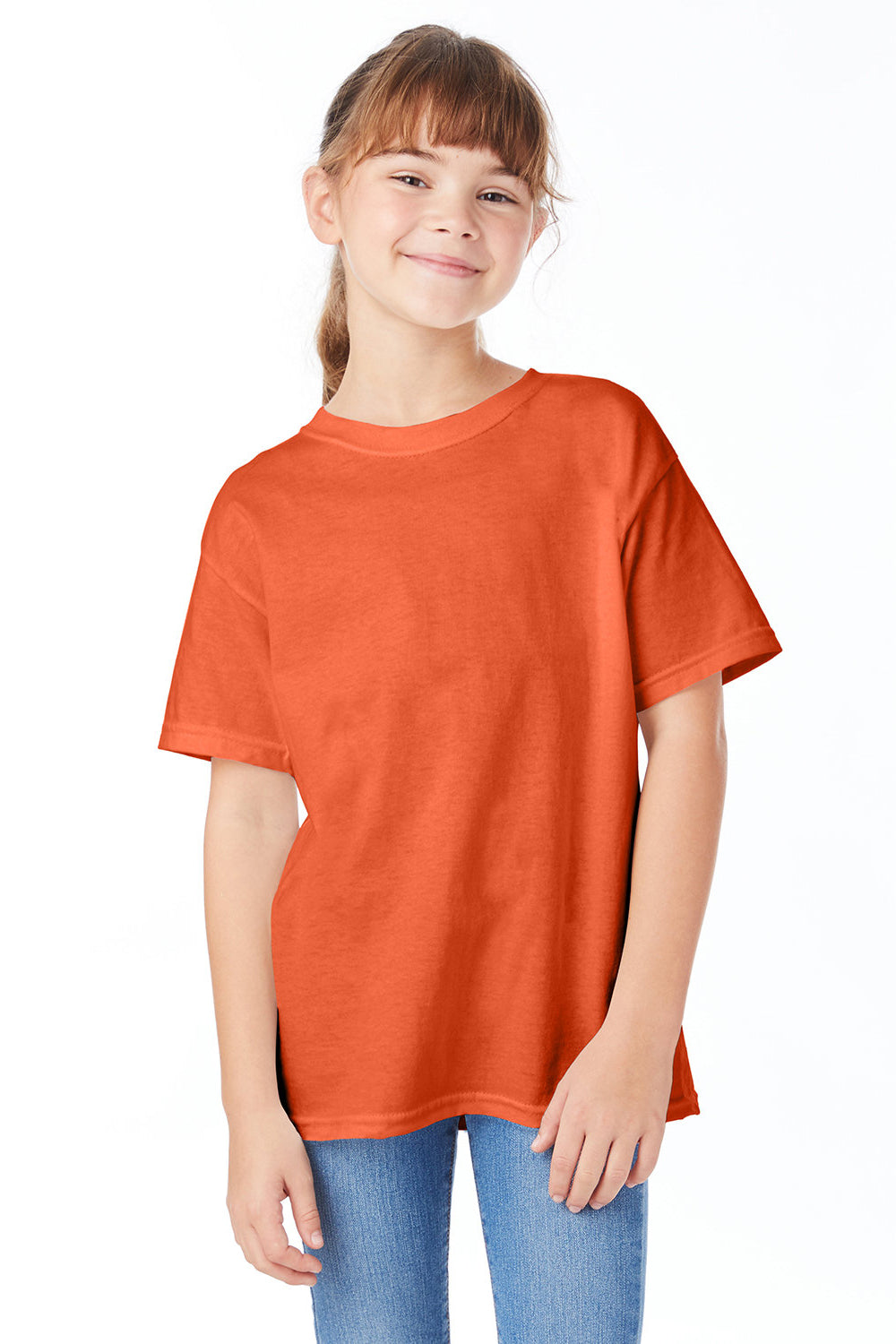 Hanes 5480 Youth ComfortSoft Short Sleeve Crewneck T-Shirt Texas Orange Model Front