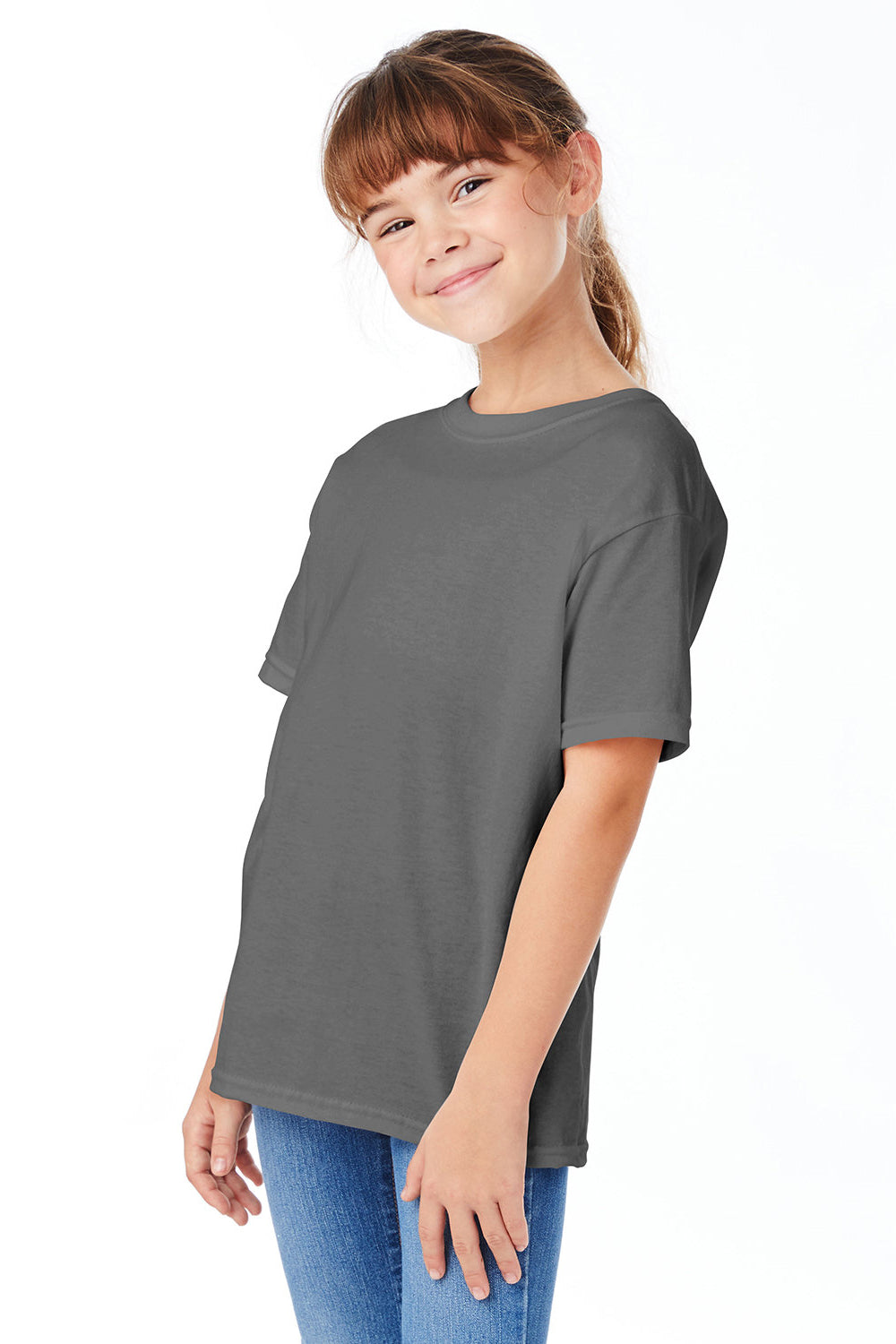 Hanes 5480 Youth ComfortSoft Short Sleeve Crewneck T-Shirt Smoke Grey Model 3Q