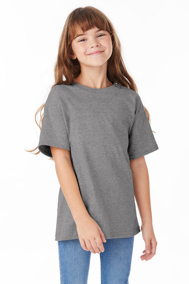 Hanes 5480 Youth ComfortSoft Short Sleeve Crewneck T-Shirt Oxford Grey Model Front