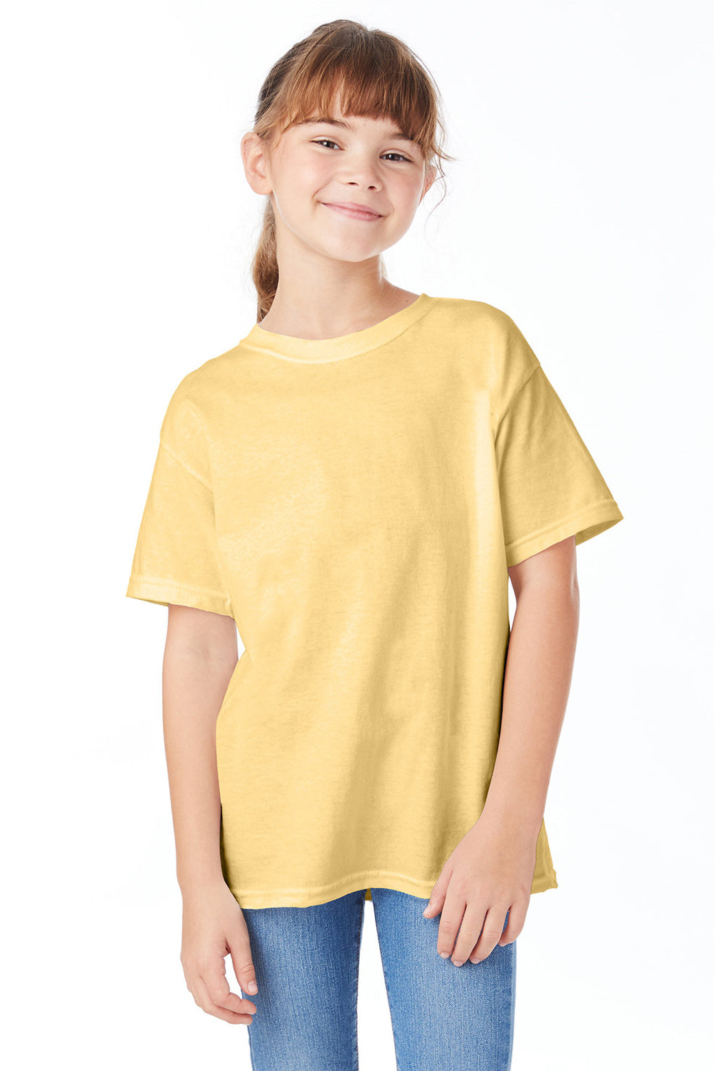 Hanes 5480 Youth ComfortSoft Short Sleeve Crewneck T-Shirt Athletic Gold Model Front