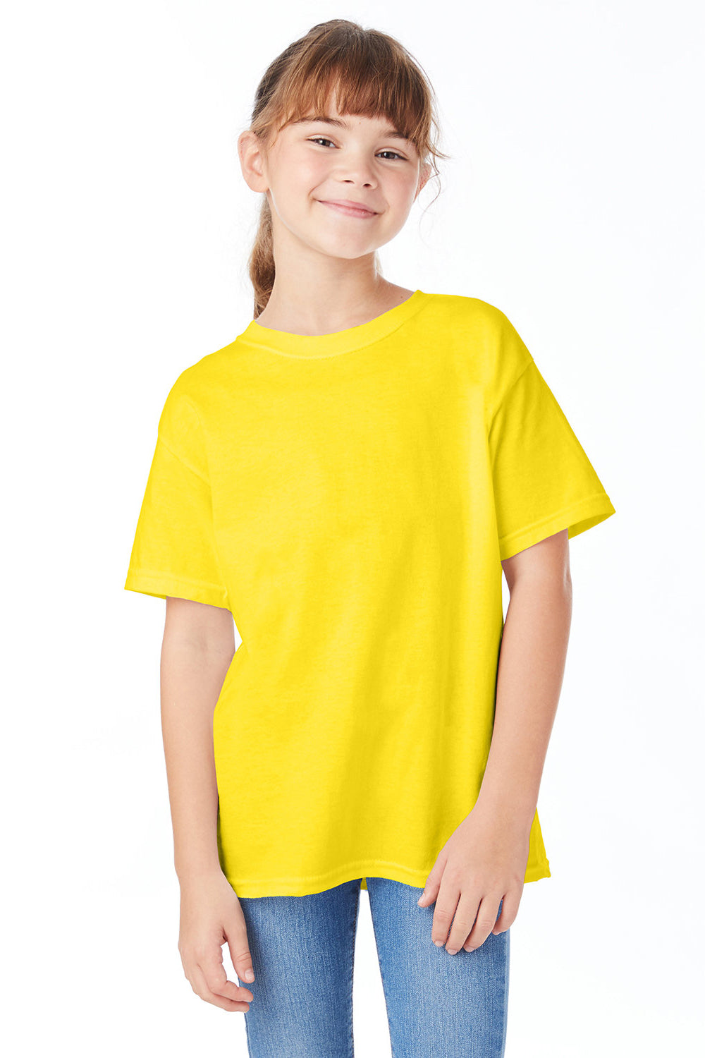 Hanes 5480 Youth ComfortSoft Short Sleeve Crewneck T-Shirt Athletic Yellow Model Front