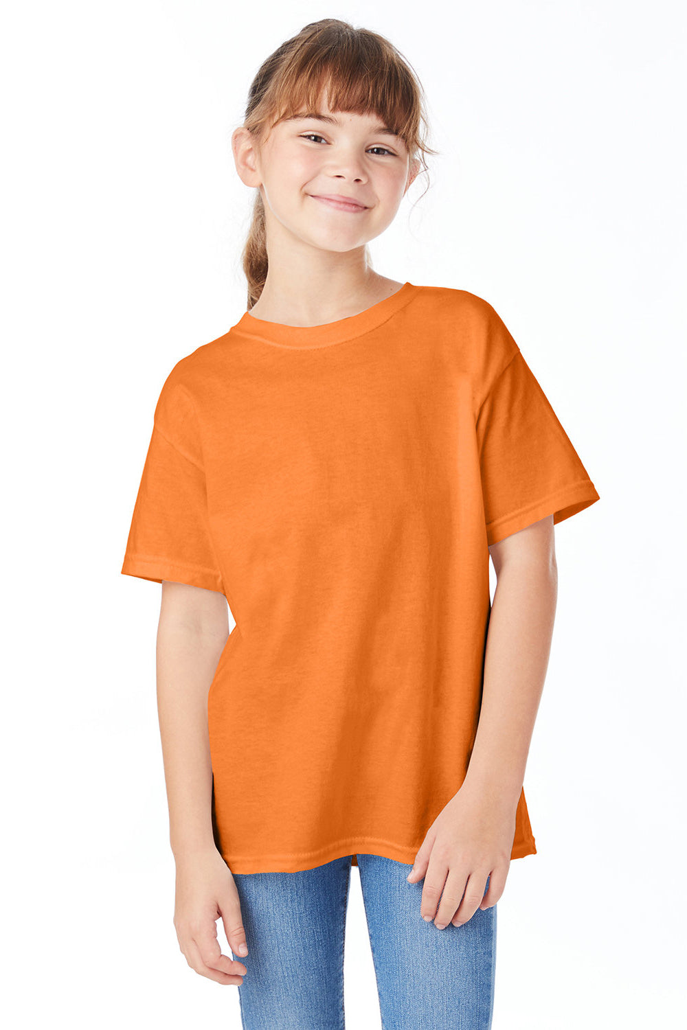 Hanes 5480 Youth ComfortSoft Short Sleeve Crewneck T-Shirt Tennessee Orange Model Front