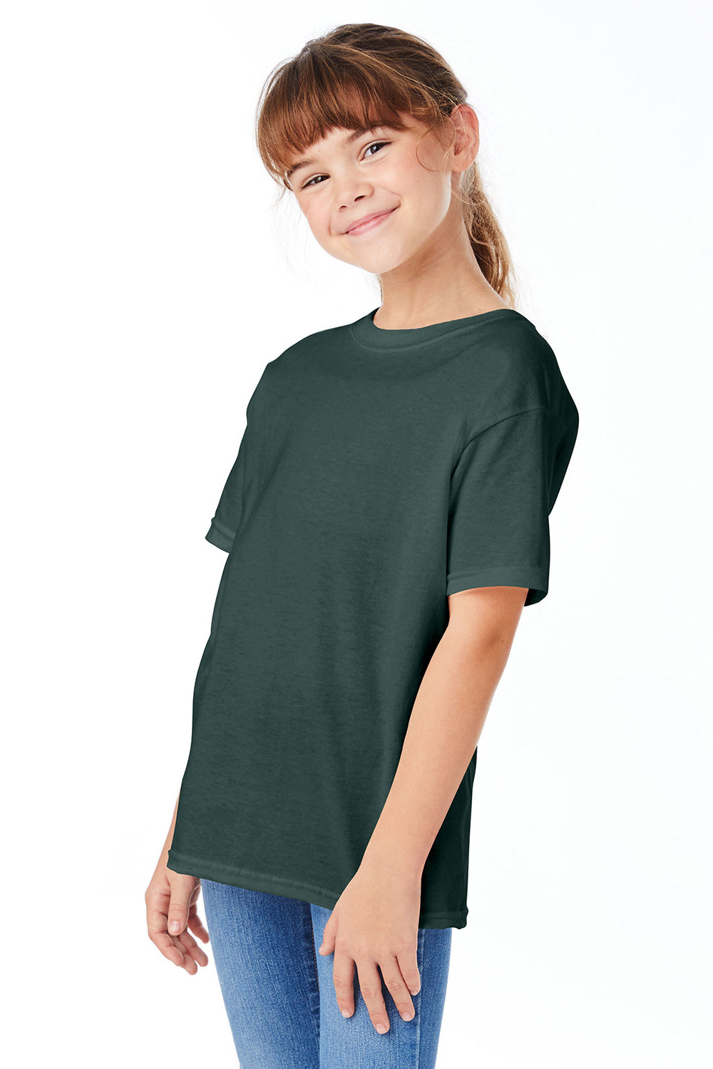 Hanes 5480 Youth ComfortSoft Short Sleeve Crewneck T-Shirt Athletic Dark Green Model 3Q