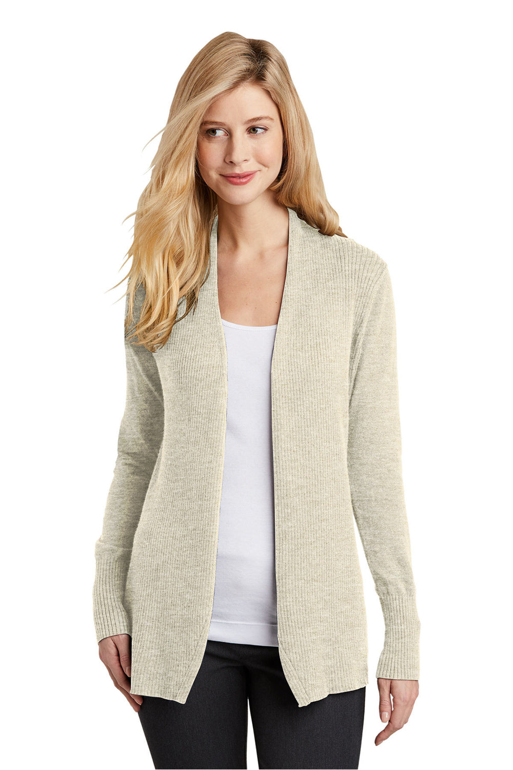 Port Authority LSW289 Womens Long Sleeve Cardigan Sweater Biscuit Model Front