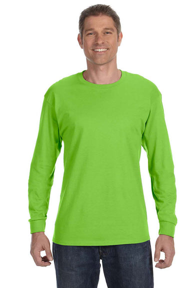 Hanes 5586 Mens ComfortSoft Long Sleeve Crewneck T-Shirt Lime Green Model Front