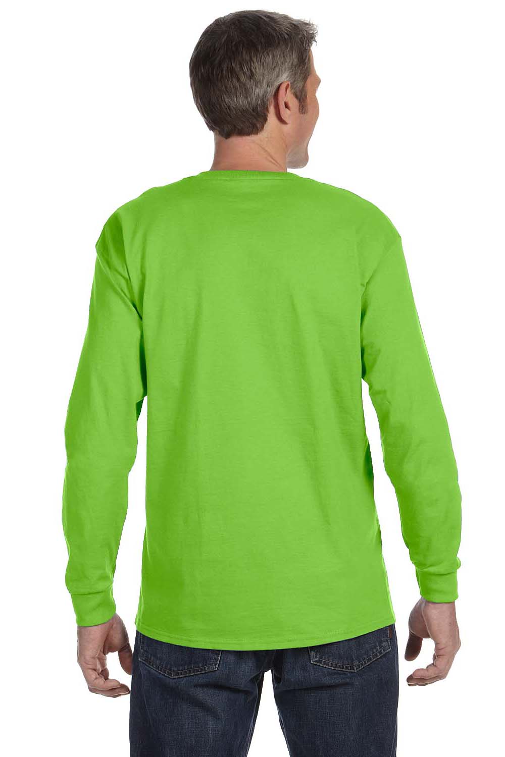 Hanes 5586 Mens ComfortSoft Long Sleeve Crewneck T-Shirt Lime Green Model Back