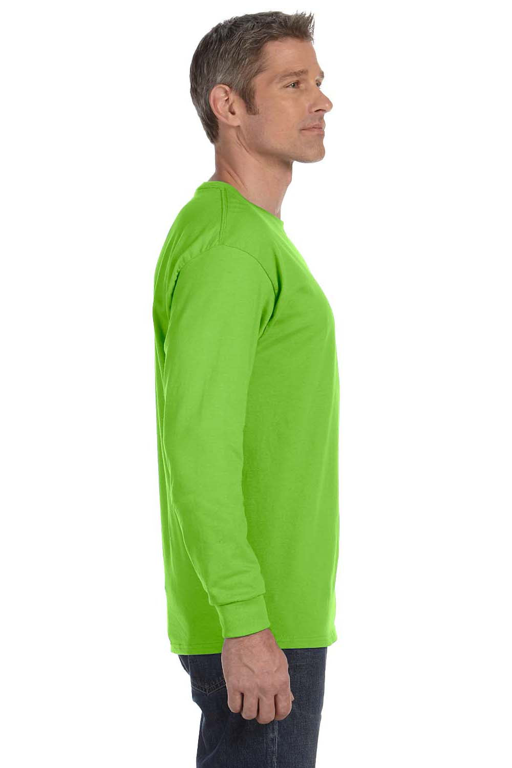 Hanes 5586 Mens ComfortSoft Long Sleeve Crewneck T-Shirt Lime Green Model Side