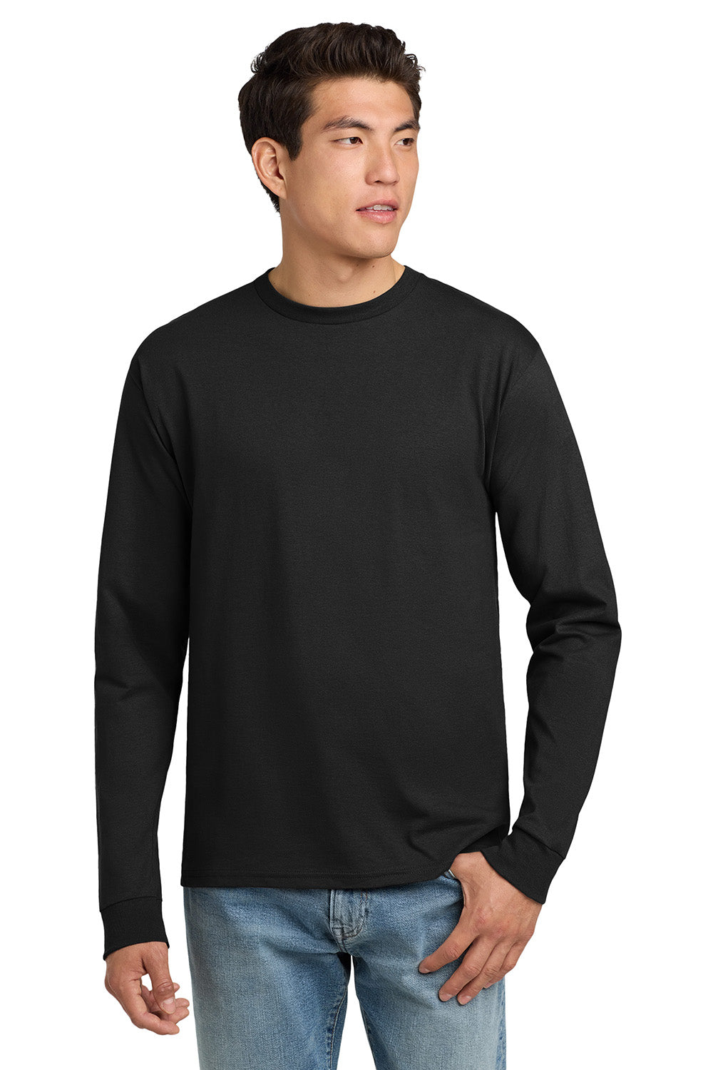 Hanes 5586 Mens ComfortSoft Long Sleeve Crewneck T-Shirt Black Model Front