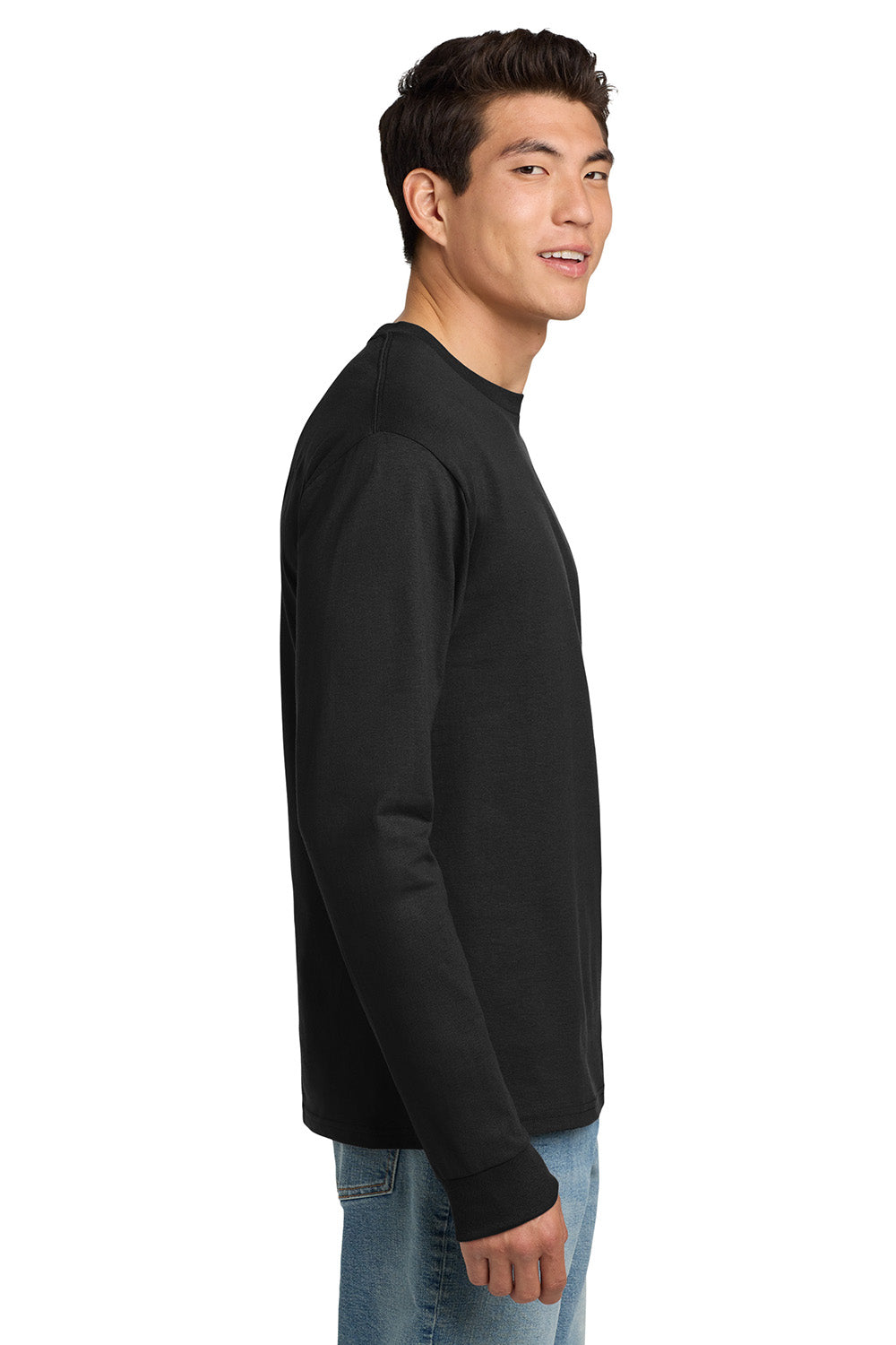 Hanes 5586 Mens ComfortSoft Long Sleeve Crewneck T-Shirt Black Model Side