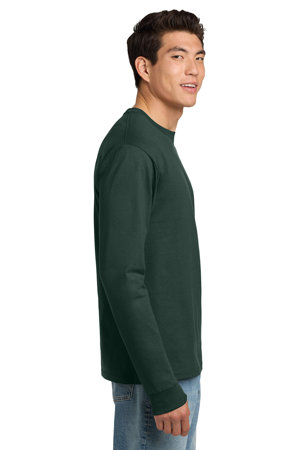 Hanes 5586 Mens ComfortSoft Long Sleeve Crewneck T-Shirt Deep Forest Green Model Side