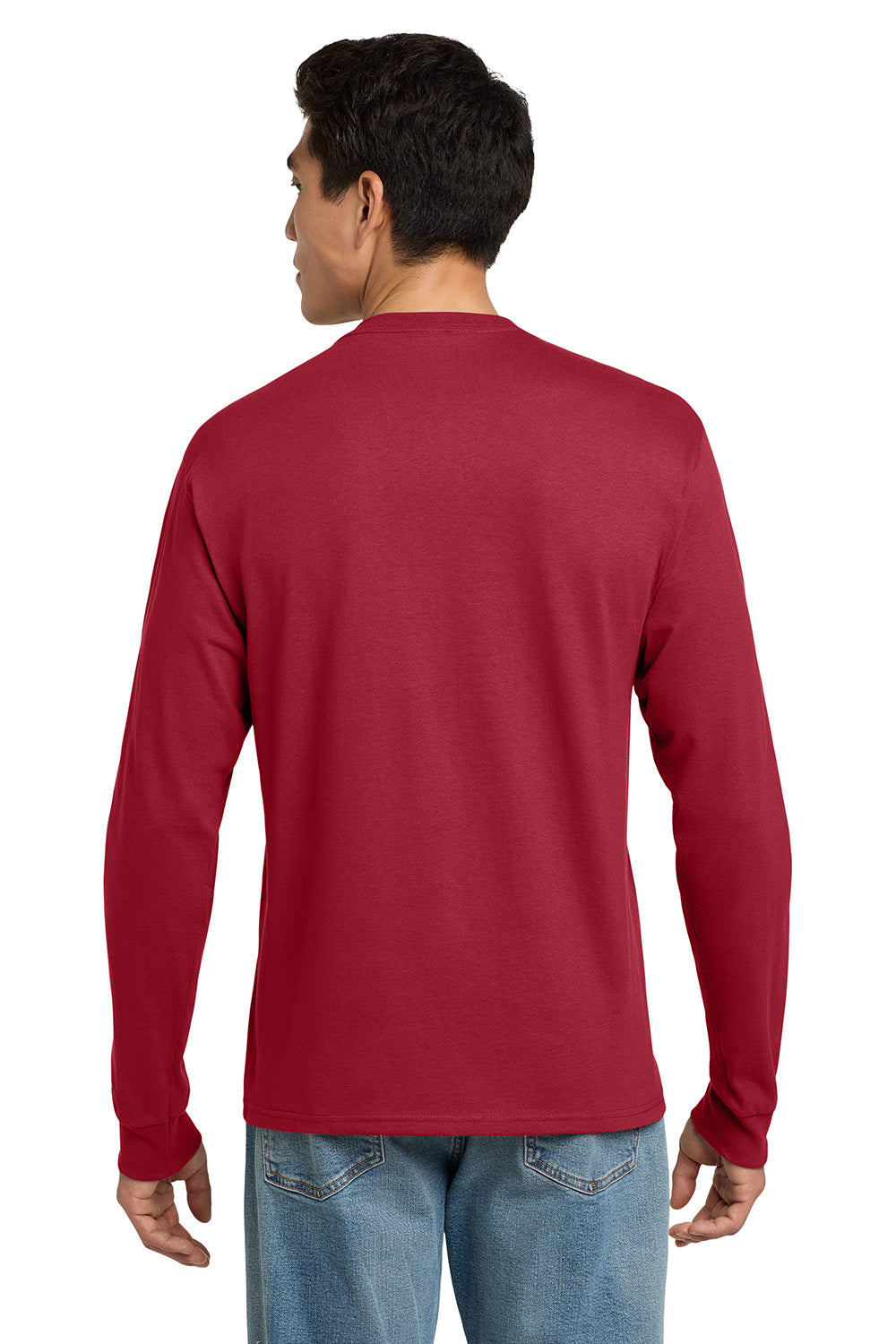 Hanes 5586 Mens ComfortSoft Long Sleeve Crewneck T-Shirt Deep Red Model Back