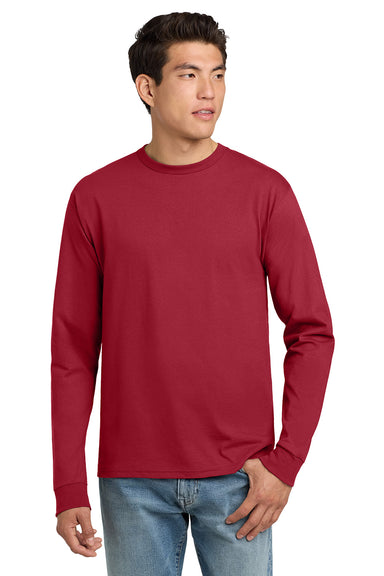 Hanes 5586 Mens ComfortSoft Long Sleeve Crewneck T-Shirt Deep Red Model Front