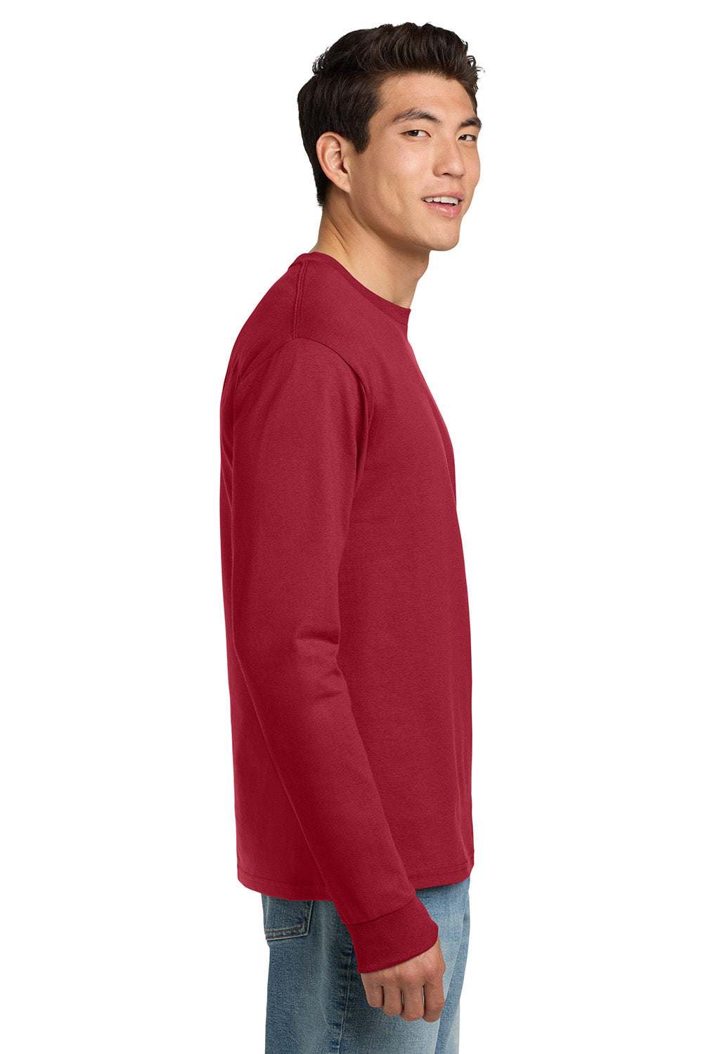 Hanes 5586 Mens ComfortSoft Long Sleeve Crewneck T-Shirt Deep Red Model Side