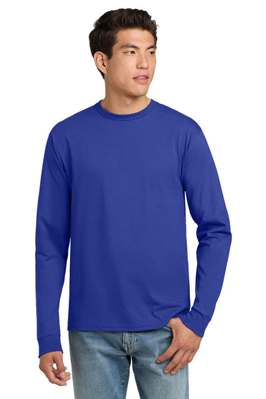 Hanes 5586 Mens ComfortSoft Long Sleeve Crewneck T-Shirt Deep Royal Blue Model Front