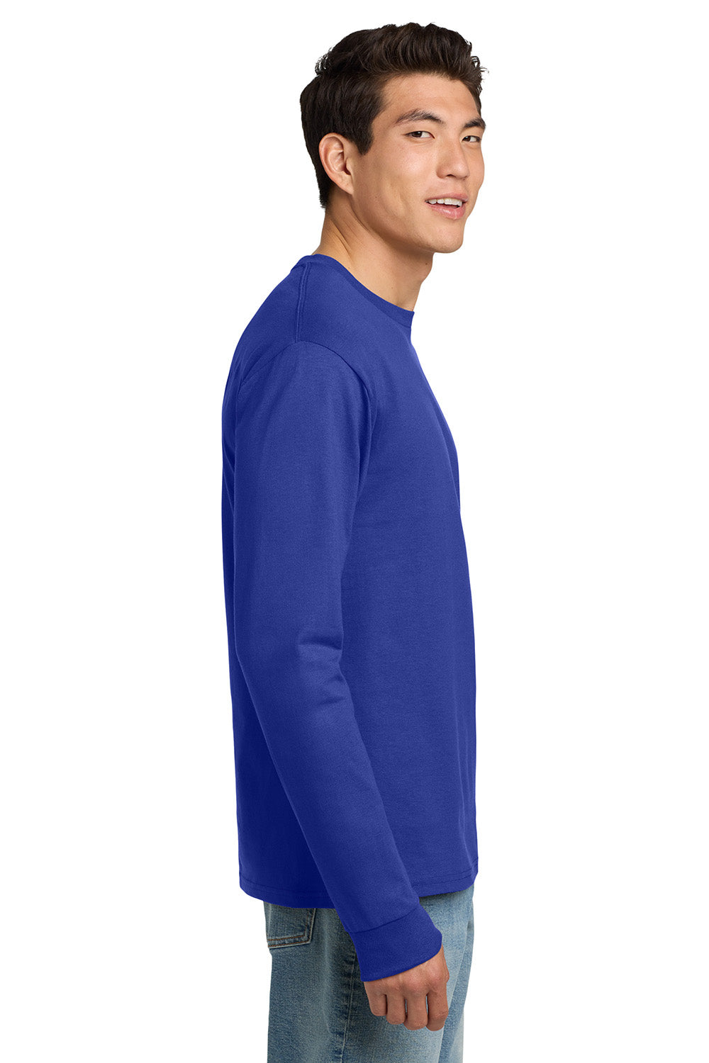 Hanes 5586 Mens ComfortSoft Long Sleeve Crewneck T-Shirt Deep Royal Blue Model Side