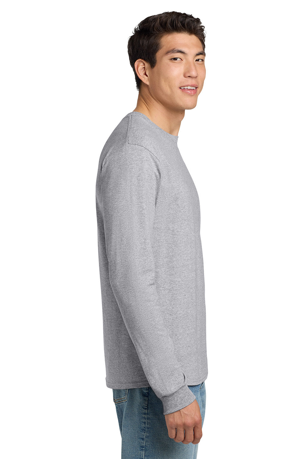 Hanes 5586 Mens ComfortSoft Long Sleeve Crewneck T-Shirt Light Steel Grey Model Side