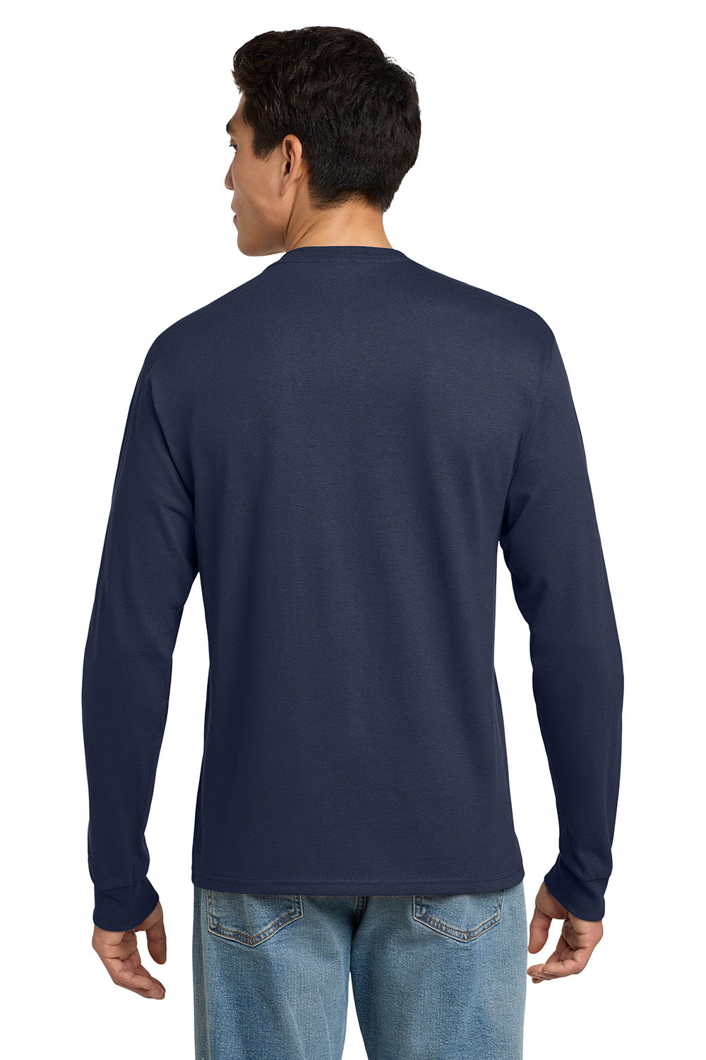 Hanes 5586 Mens ComfortSoft Long Sleeve Crewneck T-Shirt Navy Blue Model Back