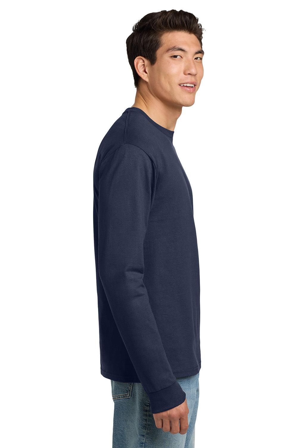 Hanes 5586 Mens ComfortSoft Long Sleeve Crewneck T-Shirt Navy Blue Model Side