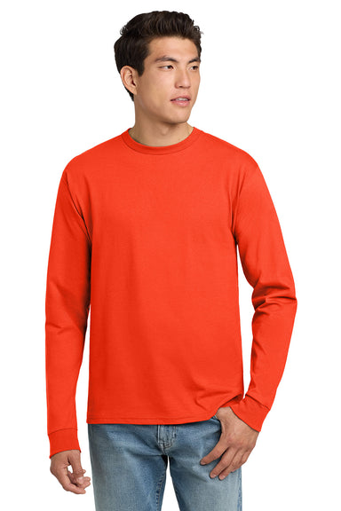 Hanes 5586 Mens ComfortSoft Long Sleeve Crewneck T-Shirt Orange Model Front