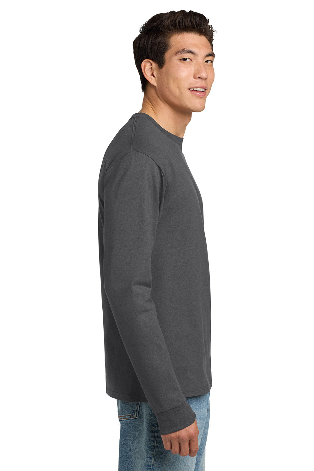 Hanes 5586 Mens ComfortSoft Long Sleeve Crewneck T-Shirt Smoke Grey Model Side