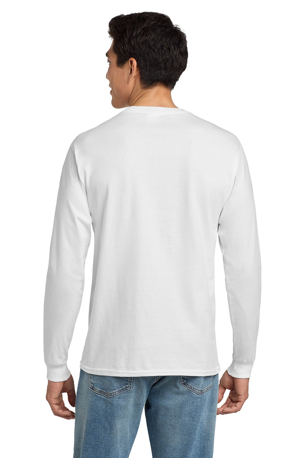 Hanes 5586 Mens ComfortSoft Long Sleeve Crewneck T-Shirt White Model Back