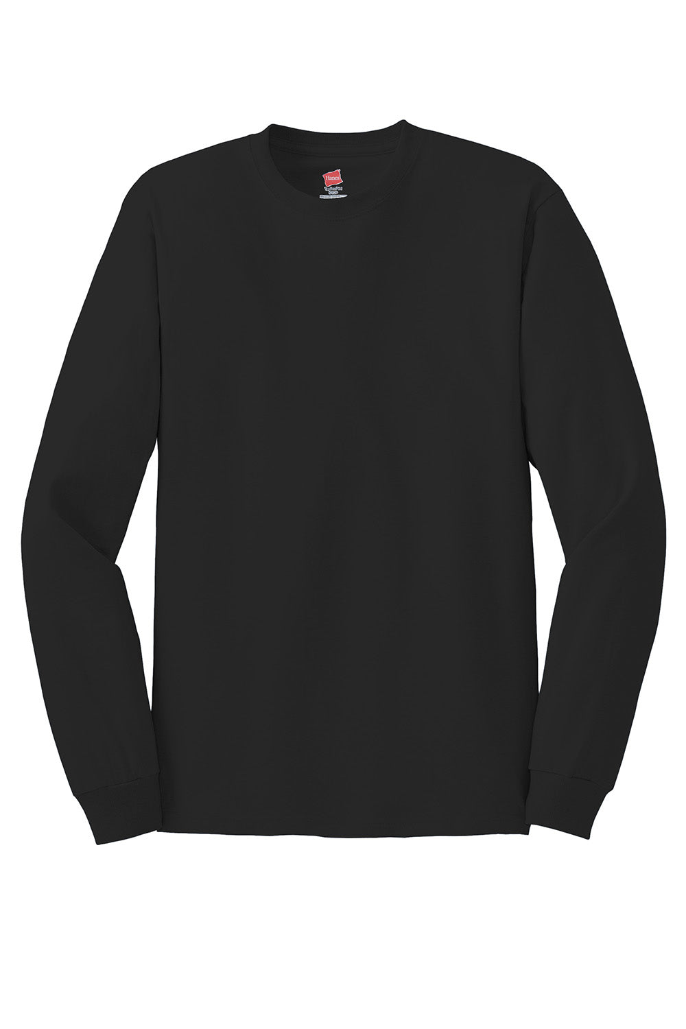 Hanes 5586 Mens ComfortSoft Long Sleeve Crewneck T-Shirt Black Flat Front