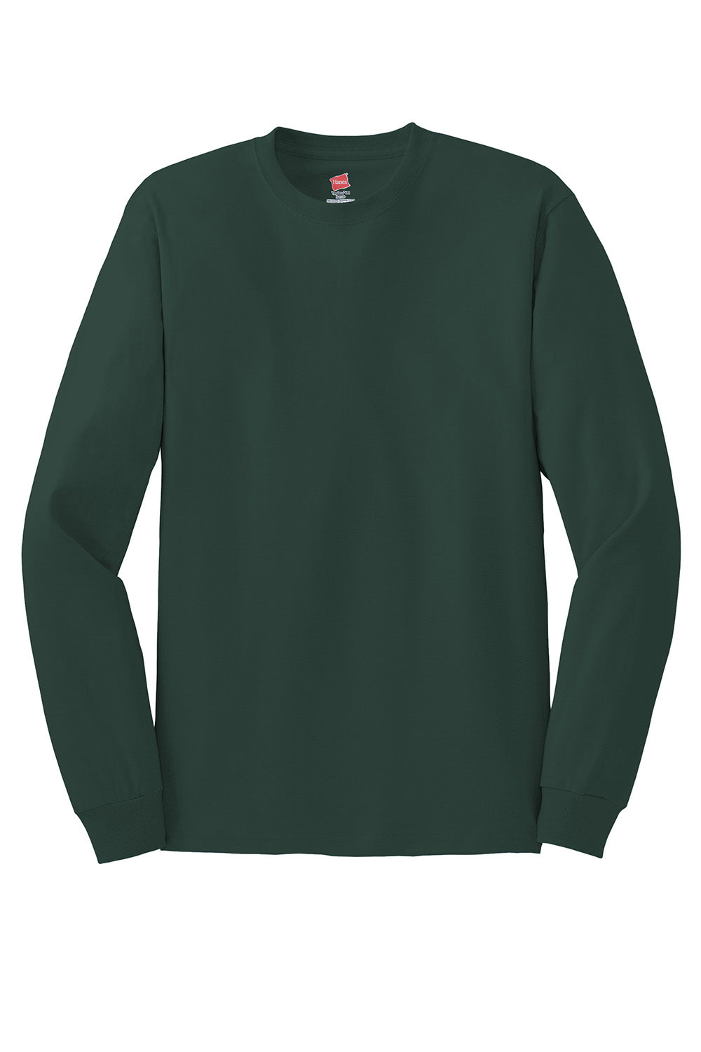 Hanes 5586 Mens ComfortSoft Long Sleeve Crewneck T-Shirt Deep Forest Green Flat Front