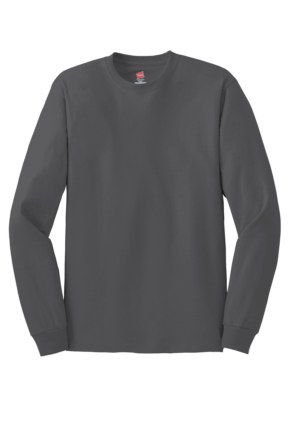 Hanes 5586 Mens ComfortSoft Long Sleeve Crewneck T-Shirt Smoke Grey Flat Front