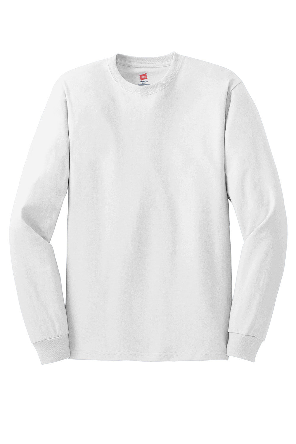 Hanes 5586 Mens ComfortSoft Long Sleeve Crewneck T-Shirt White Flat Front