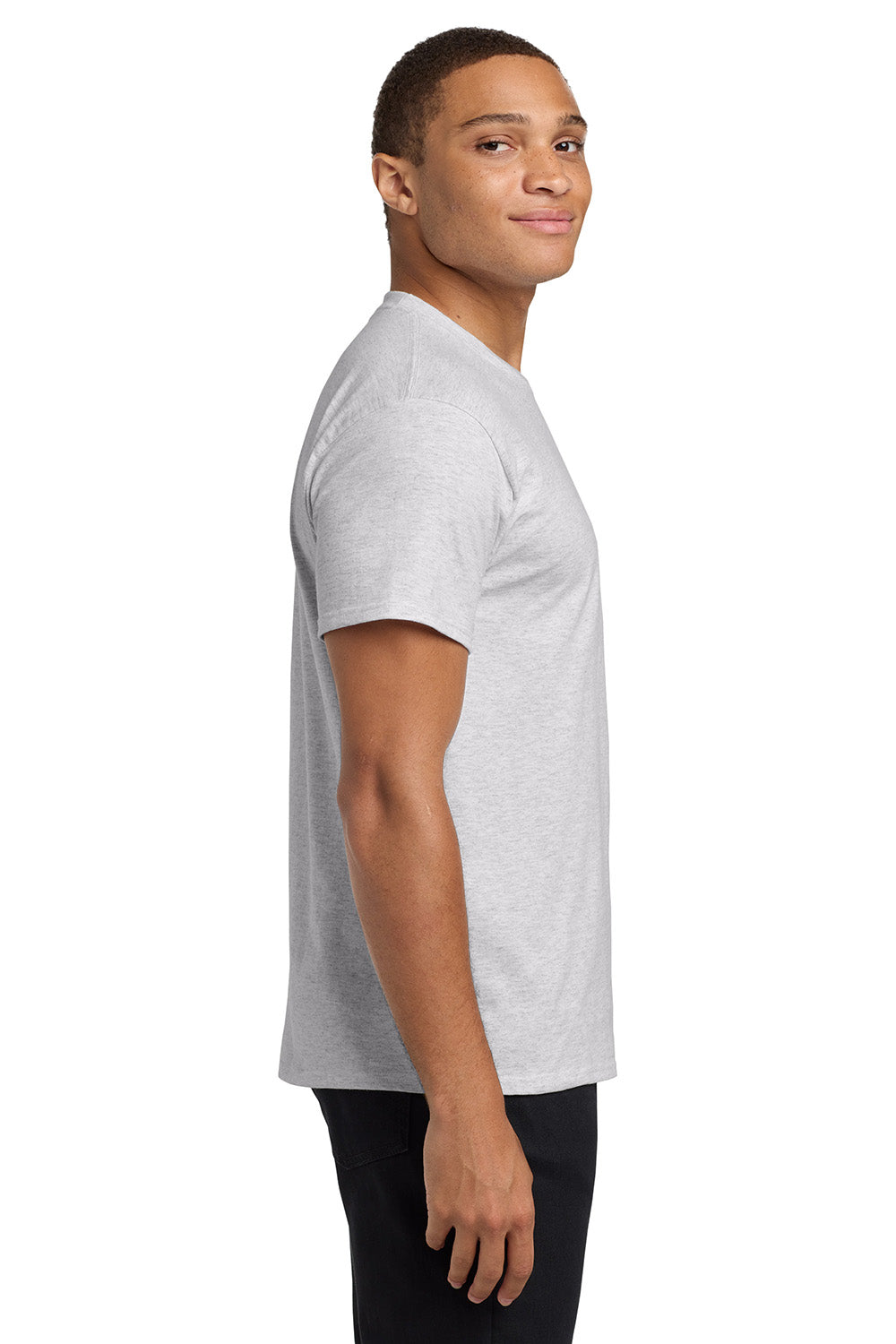 Hanes 5590/H5590 Mens ComfortSoft Short Sleeve Crewneck T-Shirt w/ Pocket Ash Grey Model Side