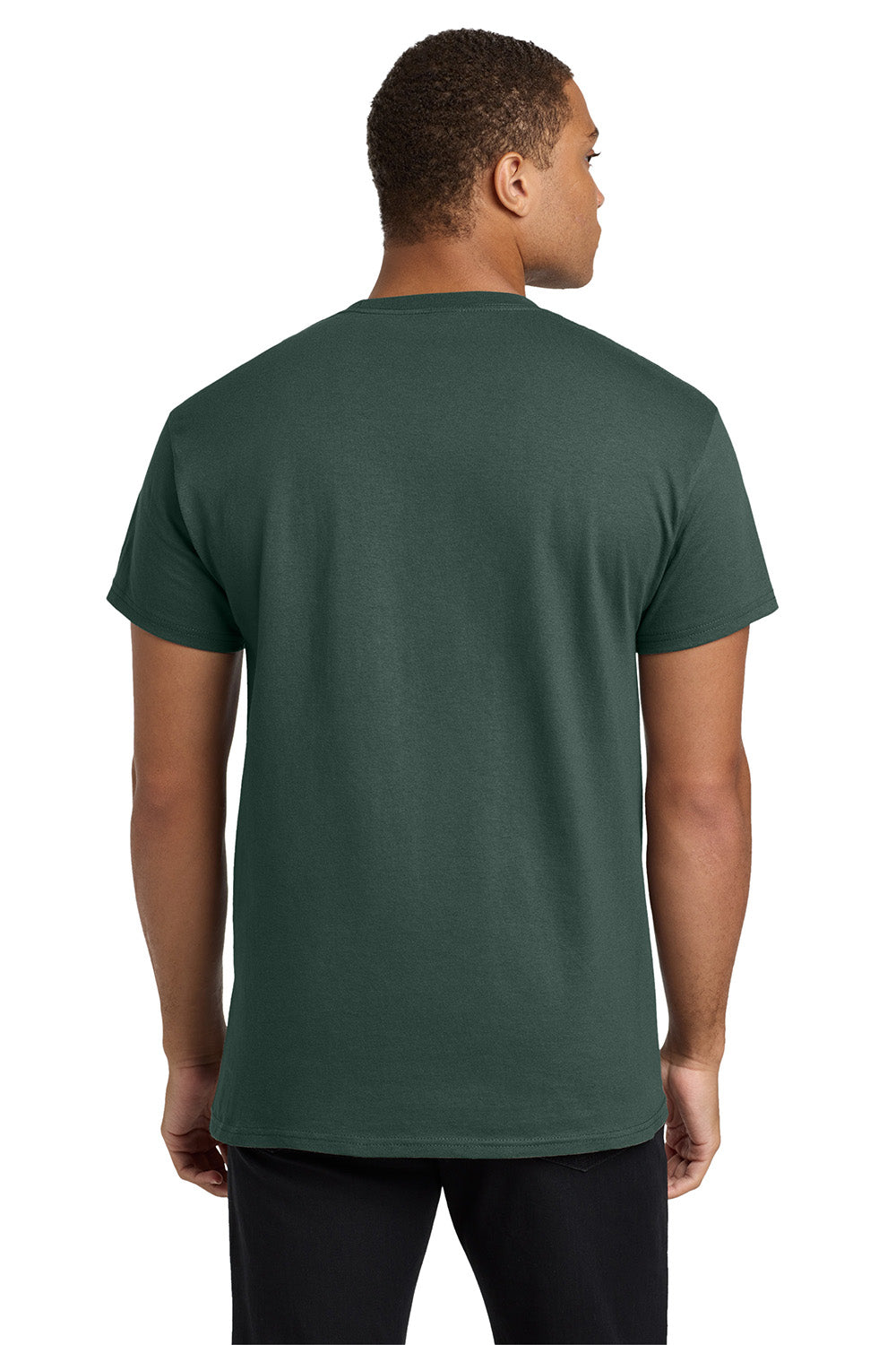 Hanes 5590/H5590 Mens ComfortSoft Short Sleeve Crewneck T-Shirt w/ Pocket Deep Forest Green Model Back