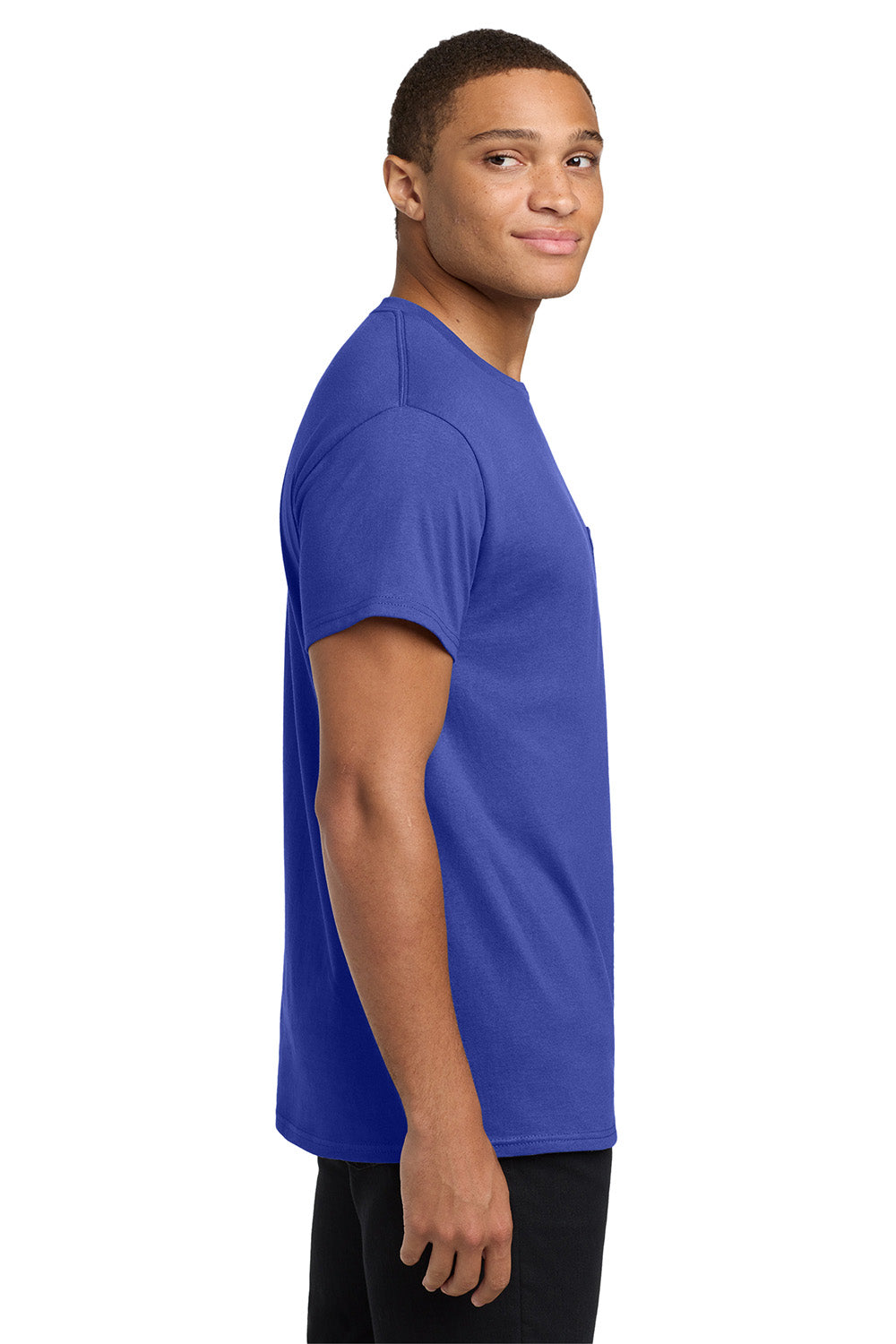 Hanes 5590/H5590 Mens ComfortSoft Short Sleeve Crewneck T-Shirt w/ Pocket Deep Royal Blue Model Side